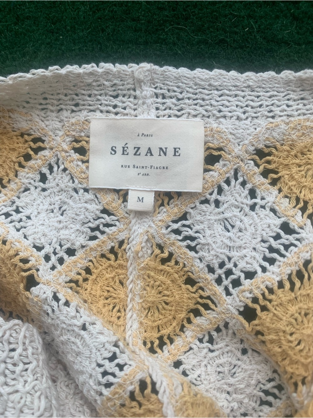 Sezane Cream and Mustard Crochet Button-Front Mini Dress - Picture 3 of 8
